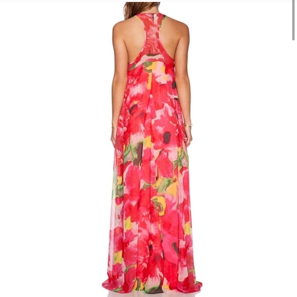 Lulu’s Decklyn fuchsia pink green tropical floral maxi gown formal dress S - Picture 4 of 5